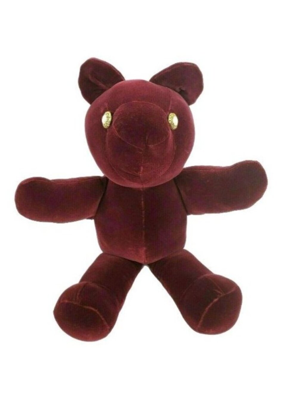 Vintage The Villager Teddy Bear Plush Gold Button Eyes Burgundy Stuffed Animal